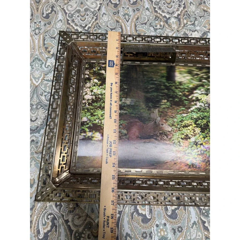 Lenticular 60s  Lighted Deer Picture Frame Ornate Metal Fretwork Woodland‎ 19x15